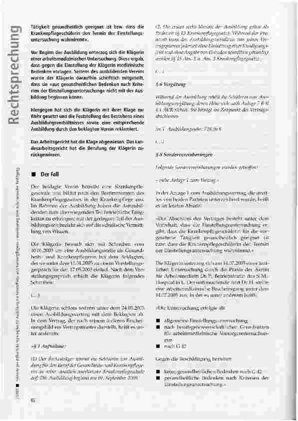 Vorschauseite 2: Fehlende gesundheitliche Eignung für die Ausbildung zur Gesundheitsund Krankenpflegerin -Vereinbarung einer aufschiebenden Bedingung
