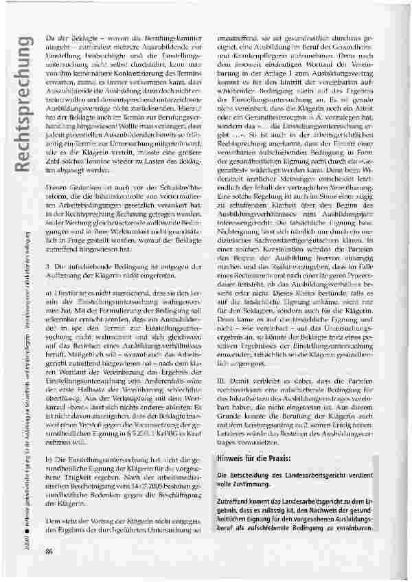 Vorschauseite 6: Fehlende gesundheitliche Eignung für die Ausbildung zur Gesundheitsund Krankenpflegerin -Vereinbarung einer aufschiebenden Bedingung
