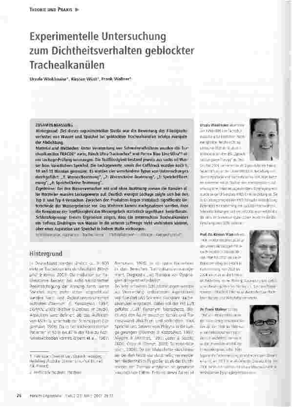 Vorschauseite 1: Experimentelle Untersuchung zum Dichtheitsverhalten geblockter Trachealkanülen