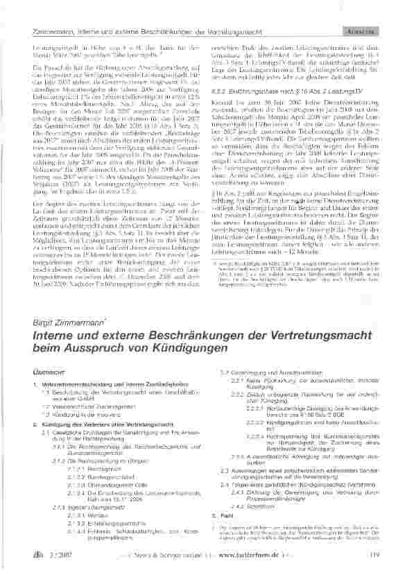 Vorschauseite 1: Interne und externe Beschränkungen der Vertretungsmacht beim Ausspruch von Kündigungen