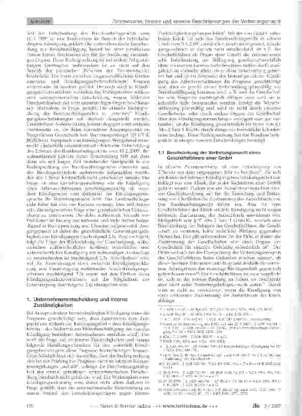Vorschauseite 2: Interne und externe Beschränkungen der Vertretungsmacht beim Ausspruch von Kündigungen