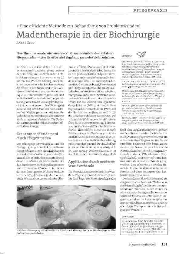 Vorschauseite 1: Eine effiziente Methode zur Behandlung von Problemwunden: Madentherapie in der Biochirurgie