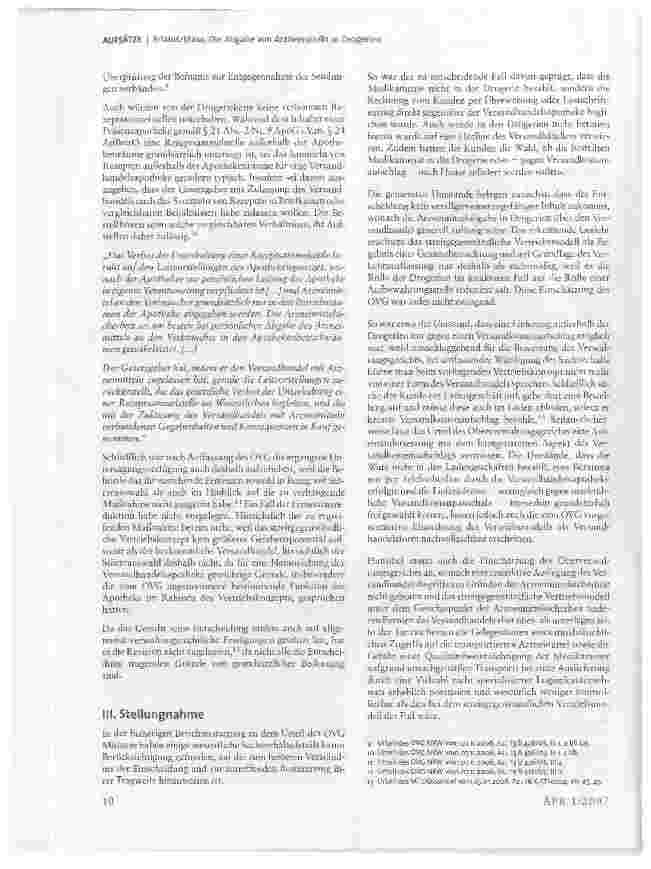 Vorschauseite 3: Die Abgabe von Arzneimitteln in Drogerien als zulässige Form des Arzneimittelhandels?