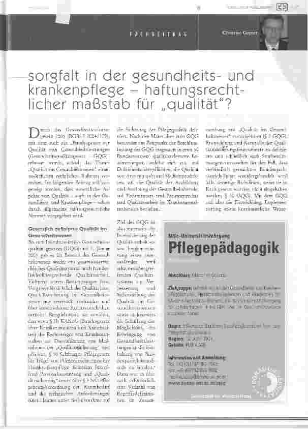 Vorschauseite 1: sorgfalt in der gesundheitsund krankenpflege - haftungsrechtlicher maßstab für qualität?