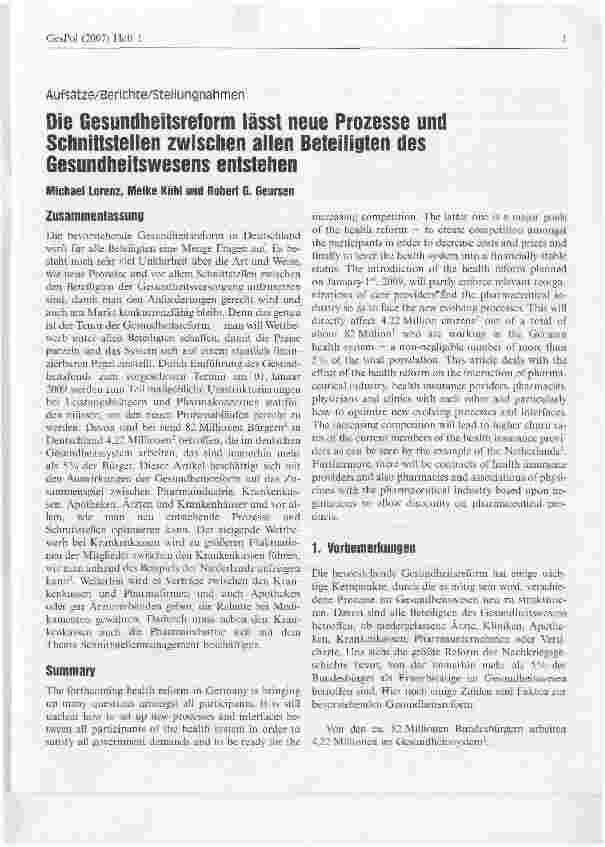 Vorschauseite 1: Die Gesundheitsreform lässt neue Prozesse und Schnittstellen zwischen allen Beteiligten des Gesundheitswesens entstehen