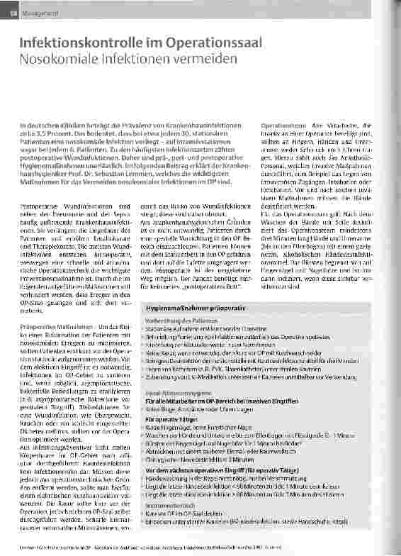 Vorschauseite 1: Infektionskontrolle im OperationssaalNosokomiale Infektionen vermeiden