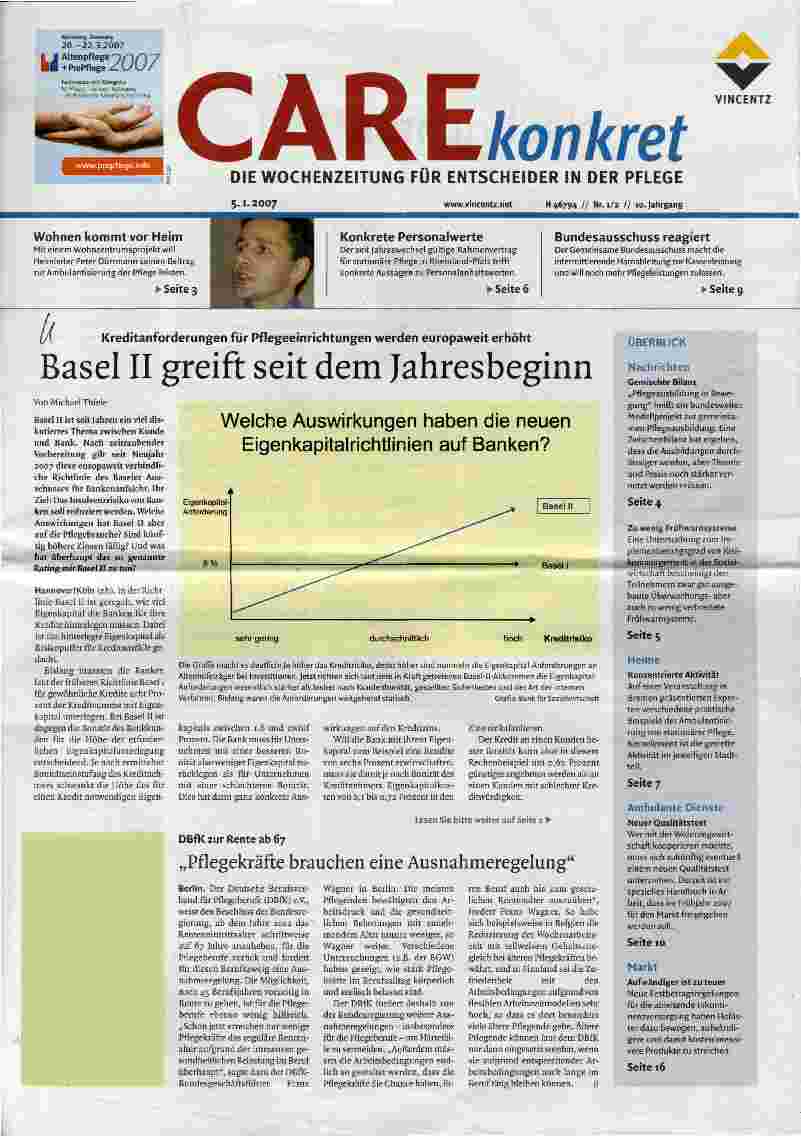 Vorschauseite 1: Kreditanforderungen für Pflegeeinrichtungen werden europaweit erhöht - Basel II greift seit dem Jahresbeginn