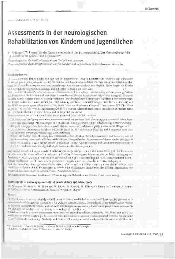 Vorschauseite 1: Assessments in der neurologischen Rehabilitation von Kindern und Jugendlichen