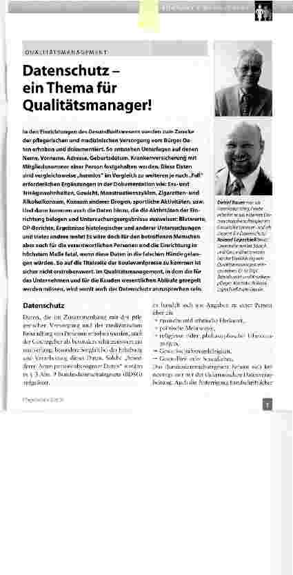 Vorschauseite 1: Datenschutz -ein Thema für Qualitätsmanager!