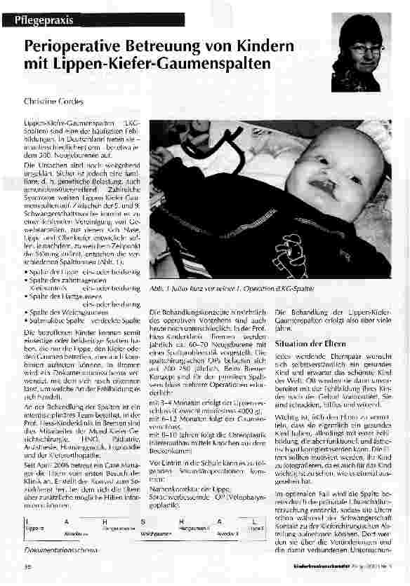 Vorschauseite 1: Perioperative Betreuung von Kindern mit Lippen-Kiefer-Gaumenspalten