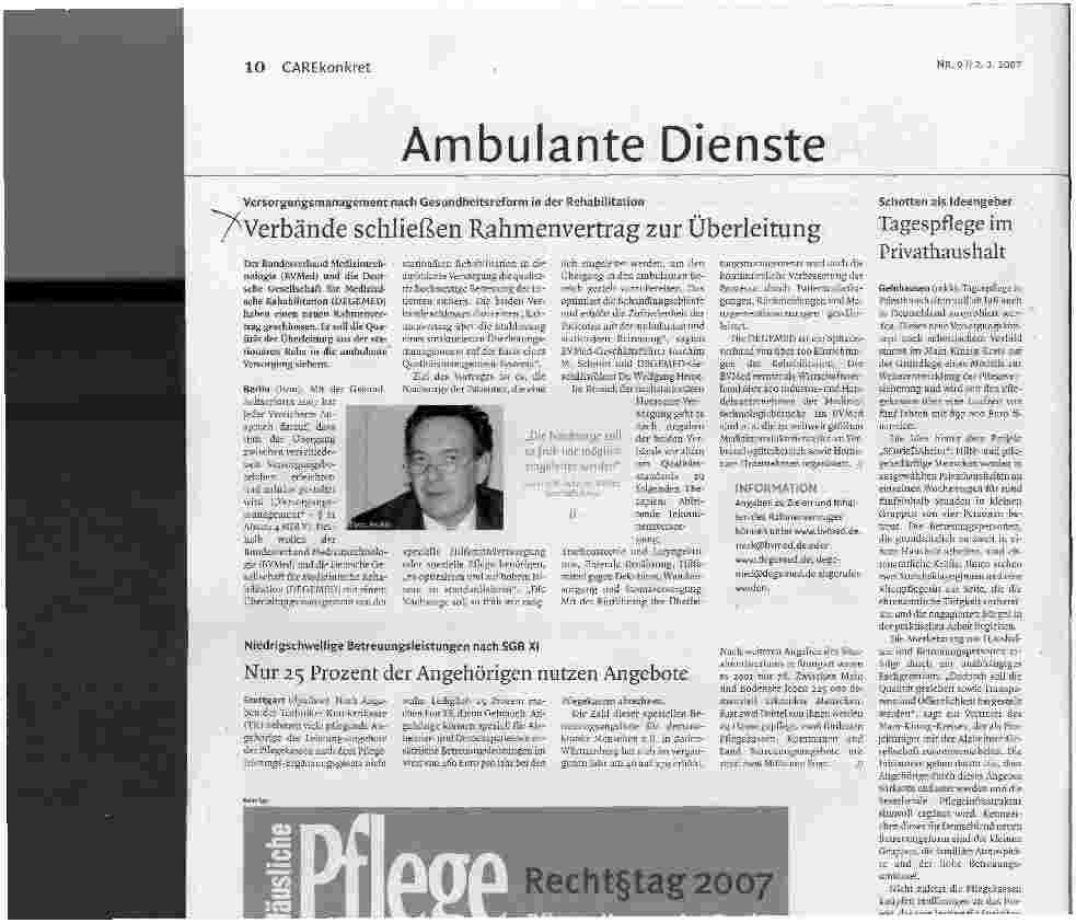 Vorschauseite 1: Verbände schließen Rahmenvertrag zur Überleitung