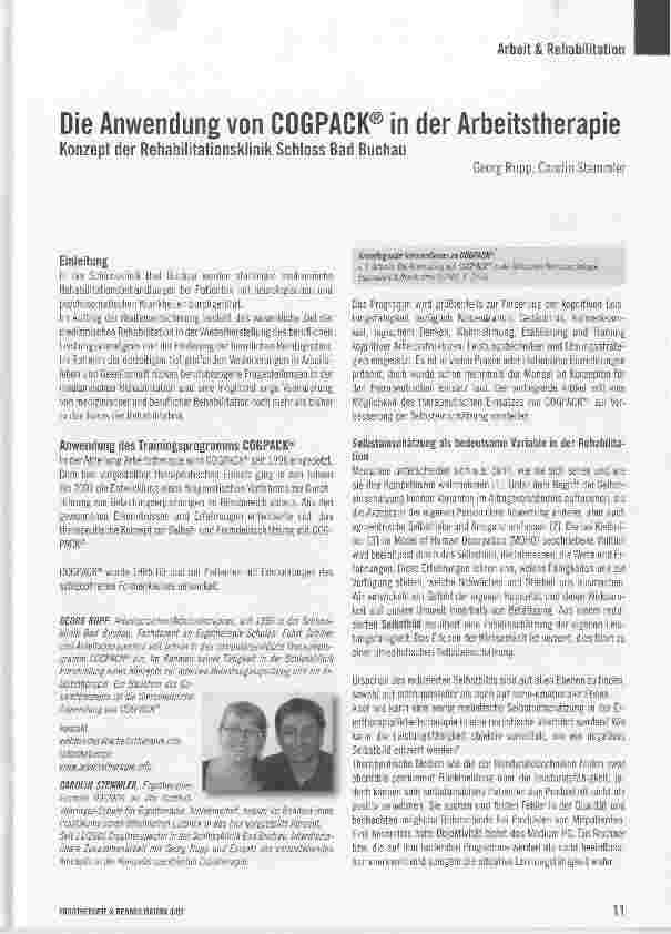 Vorschauseite 1: Die Anwendung von COGPACK® in der ArbeitstherapieKonzept der Rehabilitationsklinik Schloss Bad Buchau