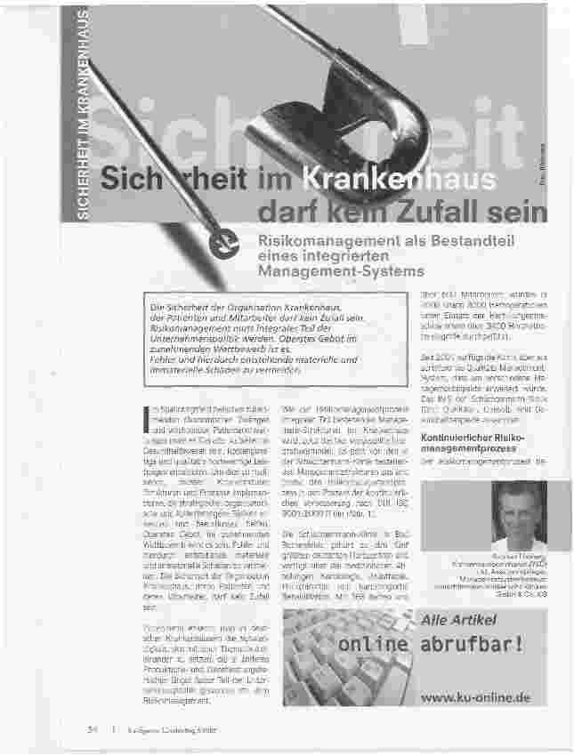 Vorschauseite 1: Sicherheit im Krankenhaus darf kein Zufall sein