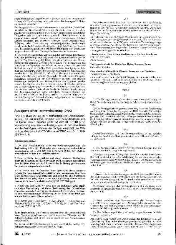 Vorschauseite 1: Auslegung einer Tarifvereinbarung (DRK)