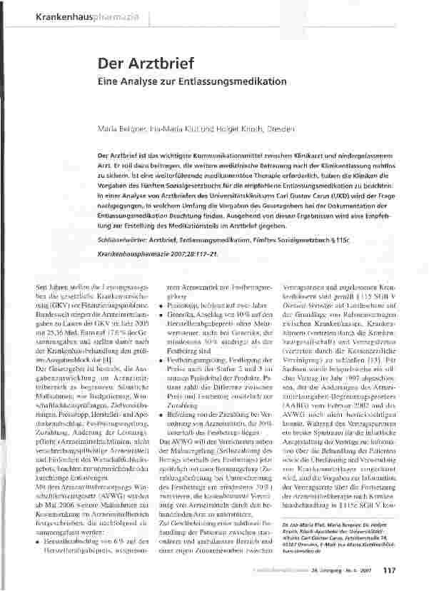 Vorschauseite 1: Der ArztbriefEine Analyse zur Entlassungsmedikation