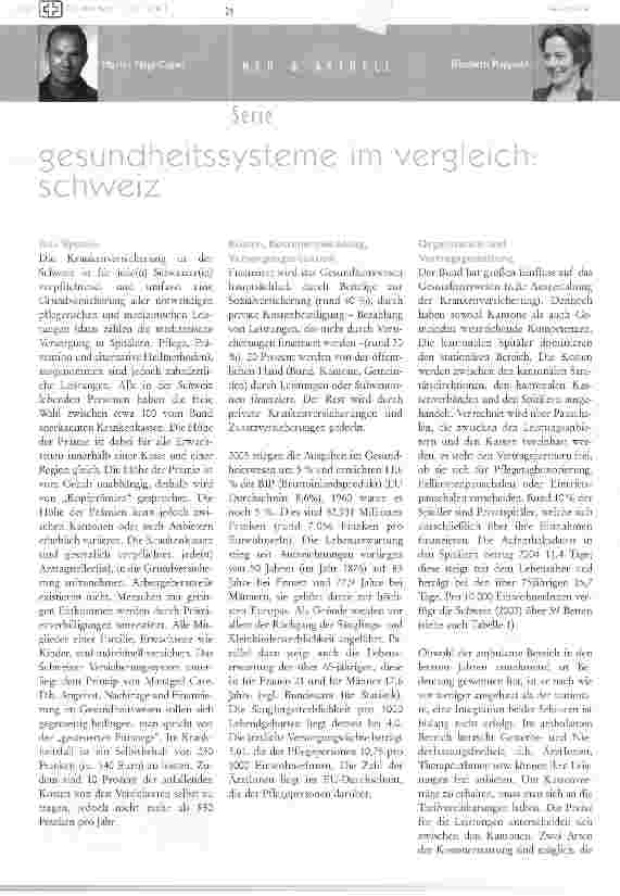 Vorschauseite 1: Gesundheitssysteme im Vergleich Schweiz