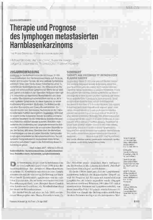 Vorschauseite 1: Therapie und Prognose des lymphogen metastasiertenHarnblasenkarzinoms