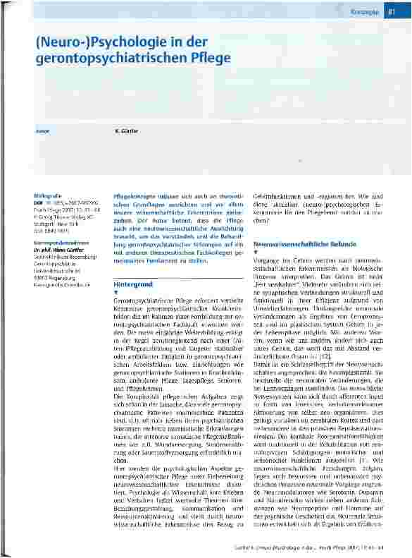 Vorschauseite 1: (Neuro-)Psychologie in der gerontopsychiatrischen Pflege