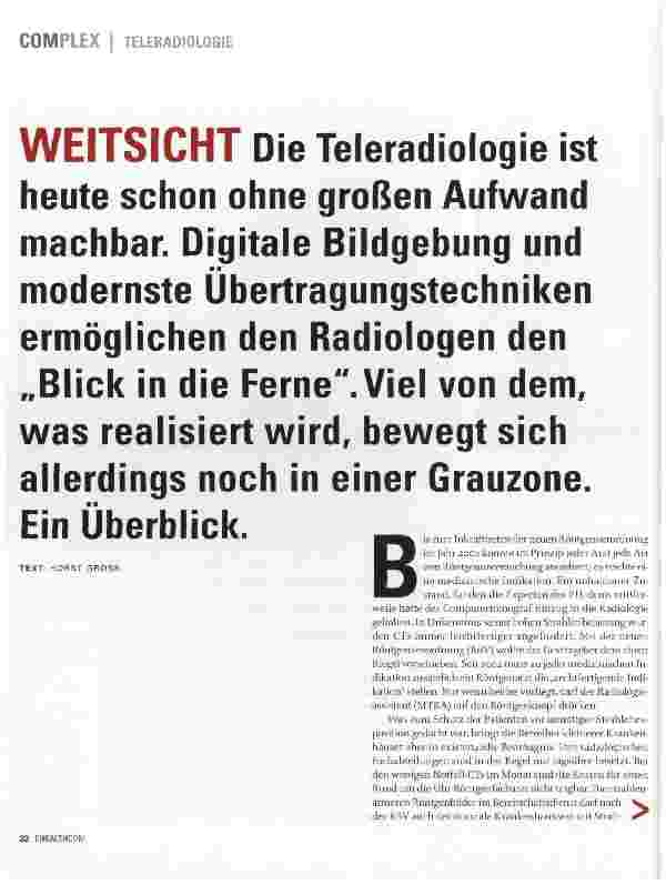 Vorschauseite 1: TELERADIOLOGIE - WEITSICHT
