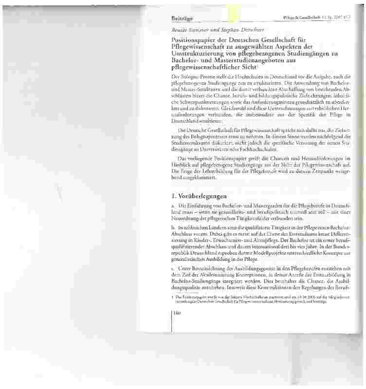 Vorschauseite 1: Positionspapier der Deutschen Gesellschaft für Pflegewissenschaft zu ausgewählten Aspekten der Umstrukturierung von pflegebezogenen Studiengängen zu Bachelorund Masterstudienangeb…