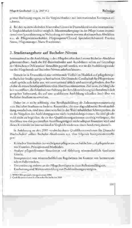 Vorschauseite 2: Positionspapier der Deutschen Gesellschaft für Pflegewissenschaft zu ausgewählten Aspekten der Umstrukturierung von pflegebezogenen Studiengängen zu Bachelorund Masterstudienangeb…