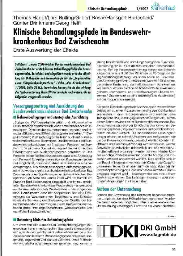 Vorschauseite 1: Klinische Behandlungspfade im Bundeswehrkrankenhaus Bad Zwischenahn
