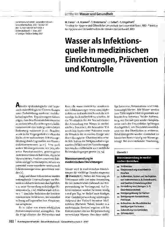 Vorschauseite 1: Wasser als Infektionsquelle in medizinischen Einrichtungen, Prävention und Kontrolle
