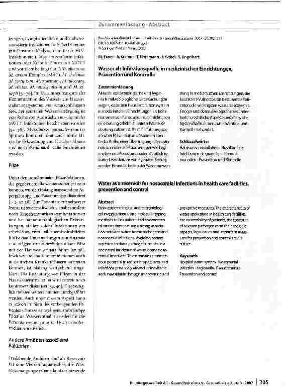 Vorschauseite 4: Wasser als Infektionsquelle in medizinischen Einrichtungen, Prävention und Kontrolle