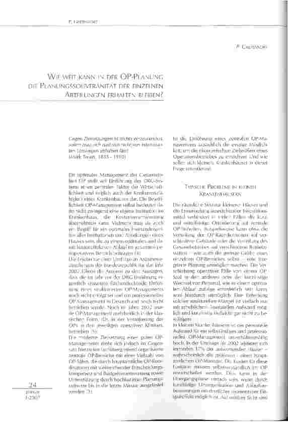 Vorschauseite 1: WIE WEIT KANN IN DER OP-PLANUNG DIE PLANUNGSSOUVERÄNITÄT DER EINZELNENABTEILUNGEN ERHALTEN BLEIBEN?