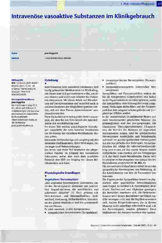 Vorschauseite 1: Intravenöse vasoaktive Substanzen im Klinikgebrauch