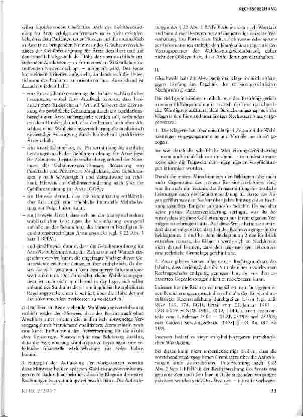 Vorschauseite 2: Arzt muss dem Patienten Honorarleistungen nicht zurückerstatten, wenn dieser Wahlleistungen über einen längeren Zeitraum unbeanstandet in Anspruch genommen hat