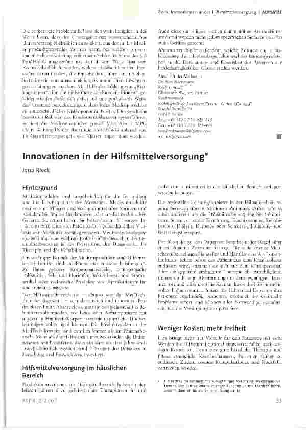 Vorschauseite 1: Innovationen in der Hilfsmittelversorgung
