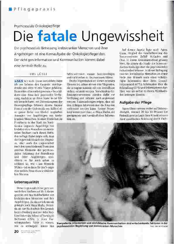 Vorschauseite 1: Psychosoziale Onkologiepflege - Die fatale Ungewissheit