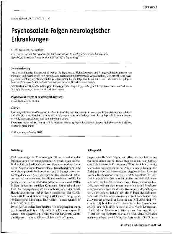 Vorschauseite 1: Psychosoziale Folgen neurologischer Erkrankungen