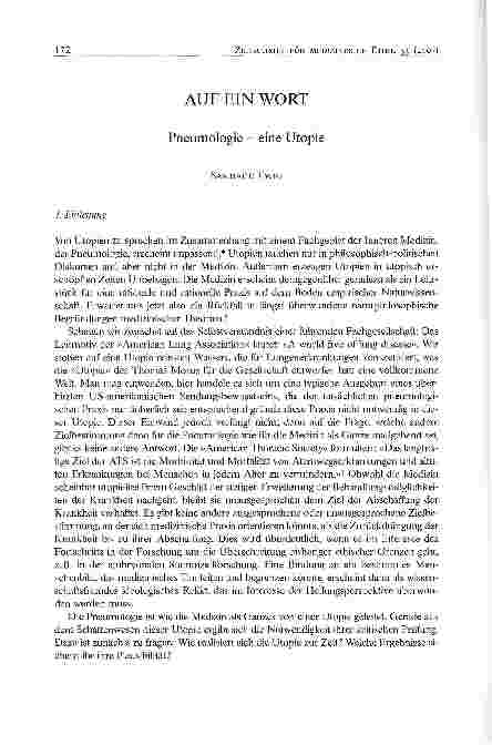 Vorschauseite 1: AUF EIN WORT - Pneumologie - eine Utopie