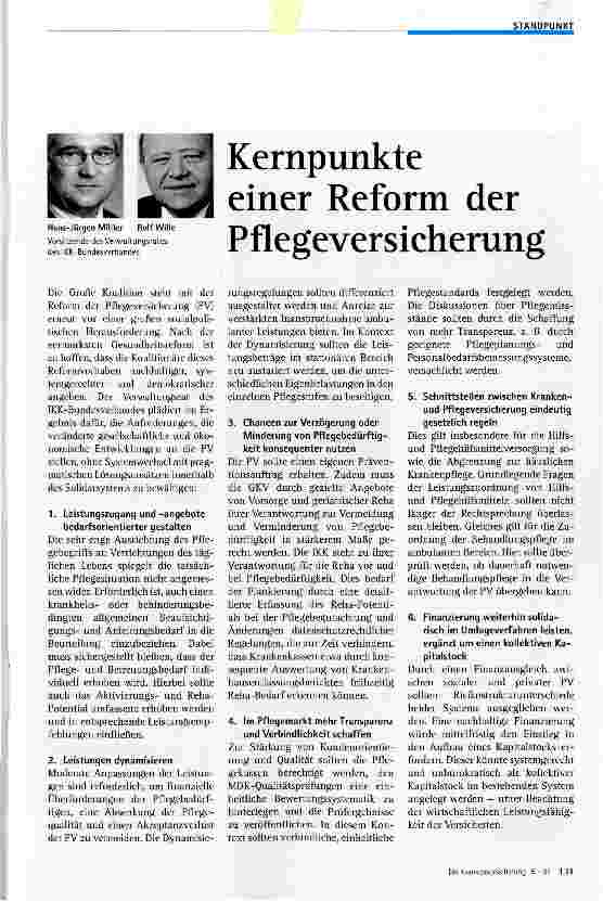 Vorschauseite 1: Kernpunkte einer Reform der Pflegeversicherung