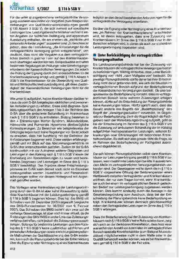 Vorschauseite 2: Positionen der DKG zur Umsetzung des § 116 b SGB V nach In-Kraft-Treten des GKV-WSG
