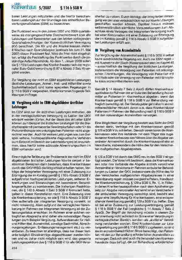 Vorschauseite 4: Positionen der DKG zur Umsetzung des § 116 b SGB V nach In-Kraft-Treten des GKV-WSG