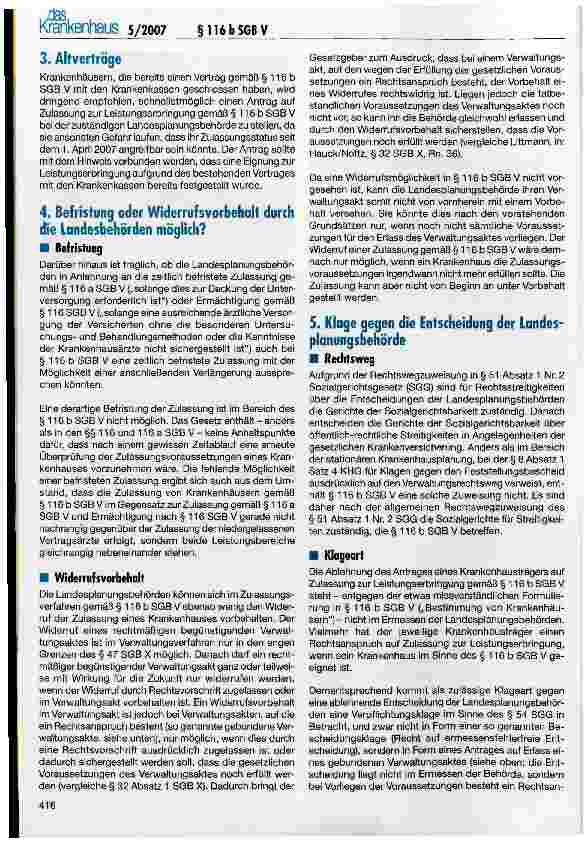 Vorschauseite 6: Positionen der DKG zur Umsetzung des § 116 b SGB V nach In-Kraft-Treten des GKV-WSG