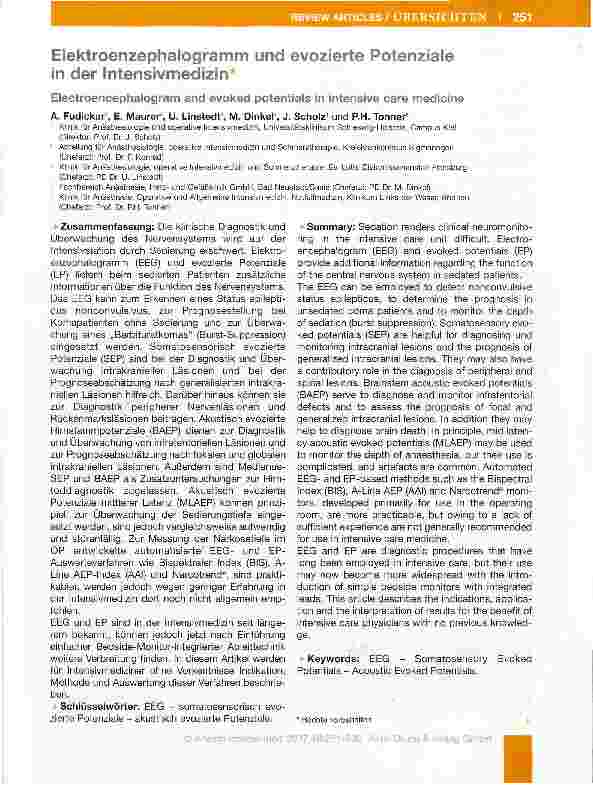 Vorschauseite 1: Elektroenzephalogramm und evozierte Potenziale in der Intensivmedizin