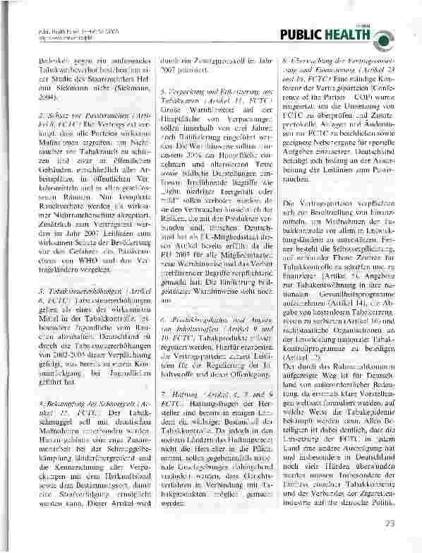 Vorschauseite 2: Die internationale Rahmenkonvention zur Tabakkontrolle und ihre Folgen für Deutschland