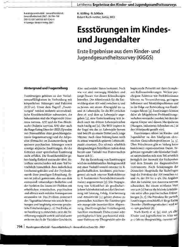 Vorschauseite 1: Essstörungen im Kindes und Jugendalter