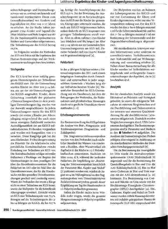 Vorschauseite 2: Kinder-Umwelt-Survey (KUS) im Rahmen des Kinderund Jugendgesundheitssurveys (KiGGS)