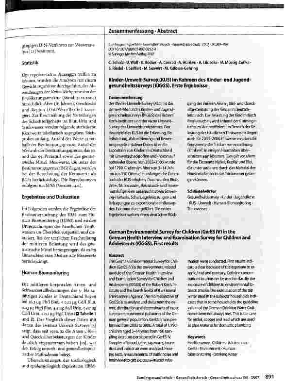 Vorschauseite 3: Kinder-Umwelt-Survey (KUS) im Rahmen des Kinderund Jugendgesundheitssurveys (KiGGS)