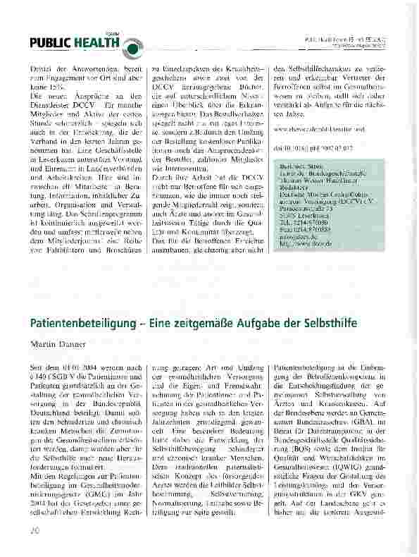 Vorschauseite 1: Patientenbeteiligung - Eine zeitgemäße Aufgabe der Selbsthilfe