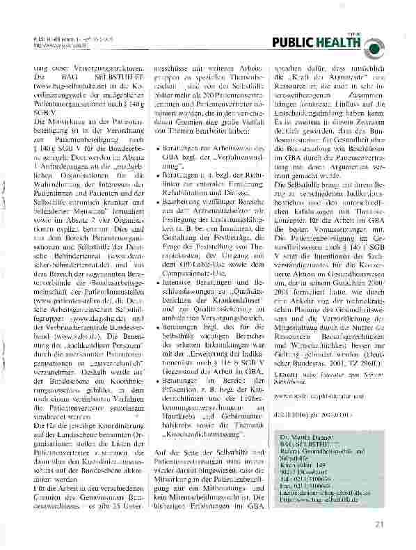 Vorschauseite 2: Patientenbeteiligung - Eine zeitgemäße Aufgabe der Selbsthilfe