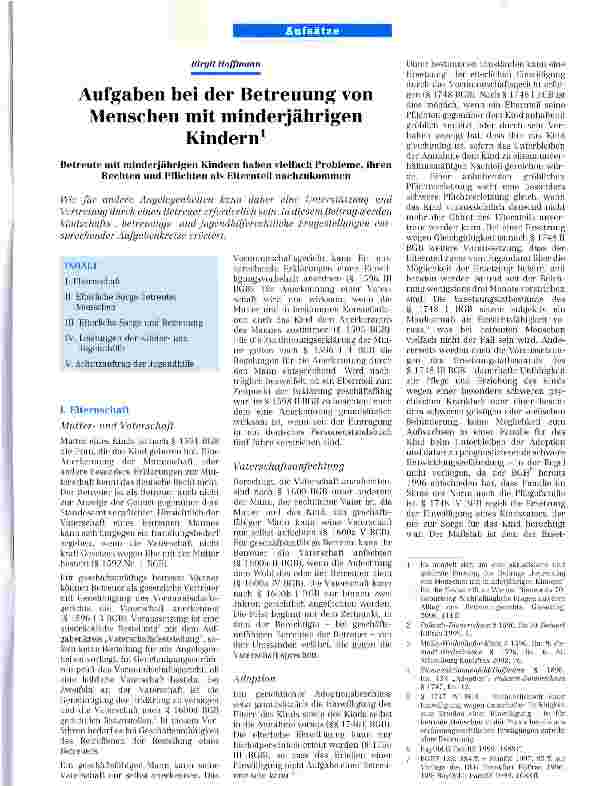 Vorschauseite 1: Aufgaben bei der Betreuung von Menschen mit minderjährigen Kindern
