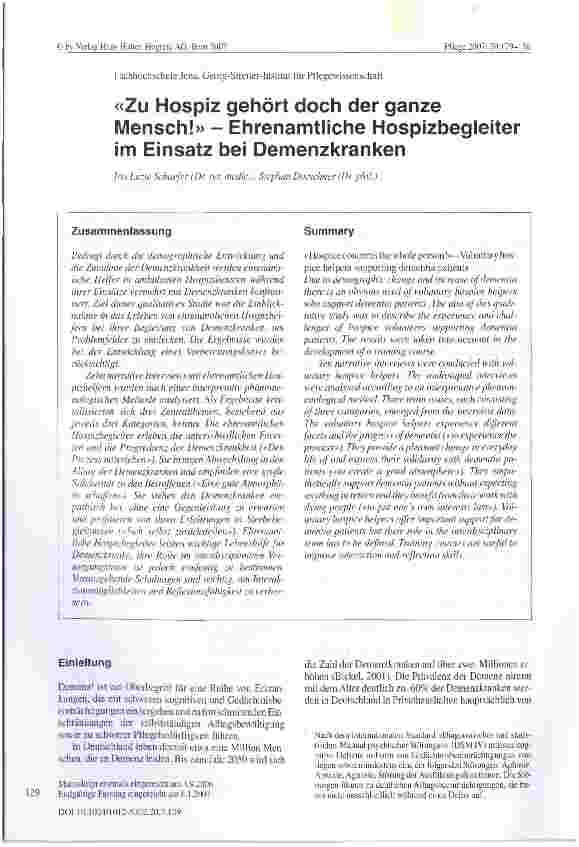 Vorschauseite 1: Zu Hospiz gehört doch der ganze Mensch! - Ehrenamtliche Hospizbegleiter im Einsatz bei Demenzkranken