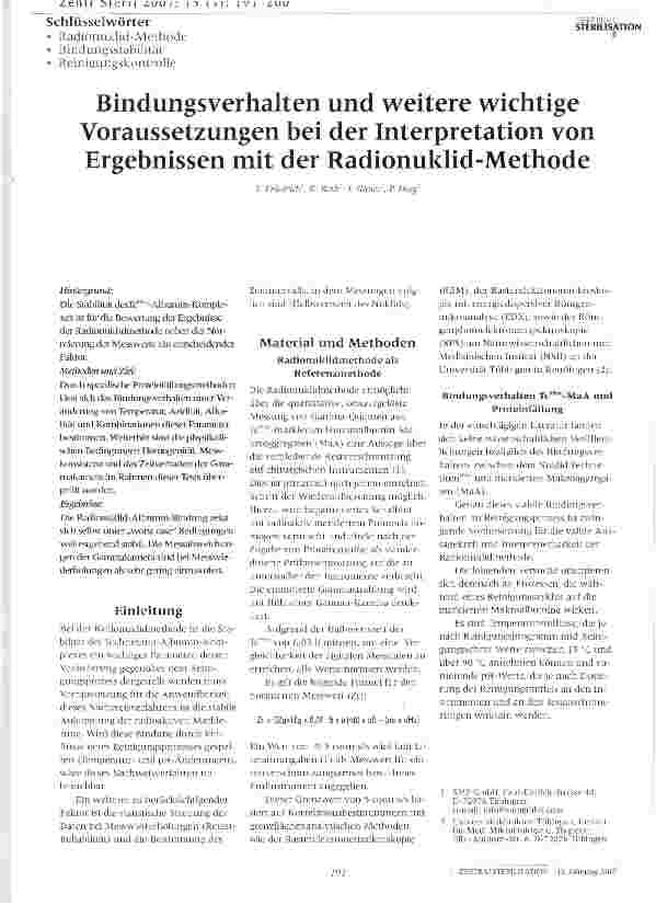 Vorschauseite 1: Bindungsverhalten und weitere wichtige Voraussetzungen bei der Interpretation von Ergebnissen mit der Radionuklid-Methode