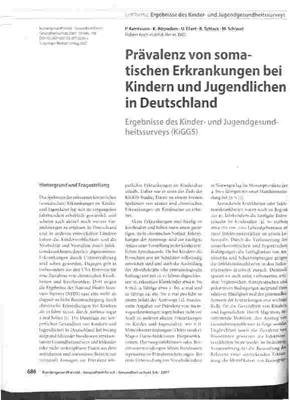 Vorschauseite 1: Prävalenz von soma tischen Erkrankungen bei Kindern und Jugendlichen in Deutschland